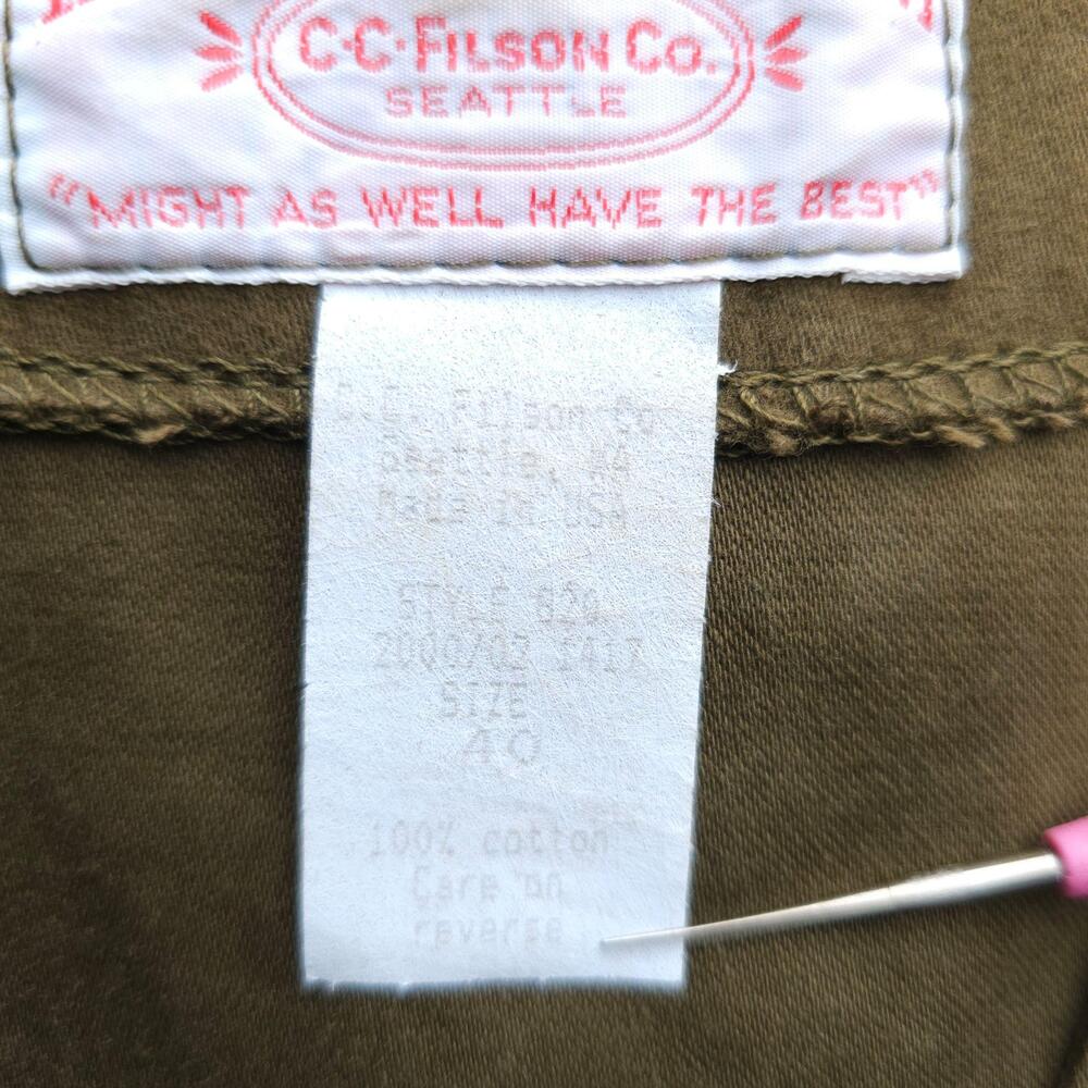 Filson Moleskin Cruiser Vest Mens 40 Style 820 Olive Brushed Cotton Duck Hunting - Picture 9 of 15